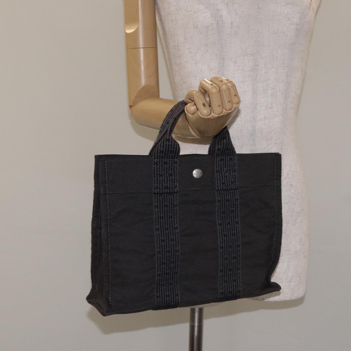 HERMES Her Line PM Backpack Canvas Gray Silver Auth 129003