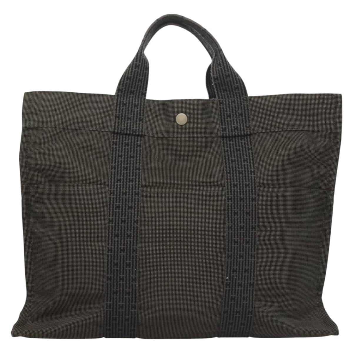 HERMES Her Line MM Hand Bag Canvas Gray Auth 129004