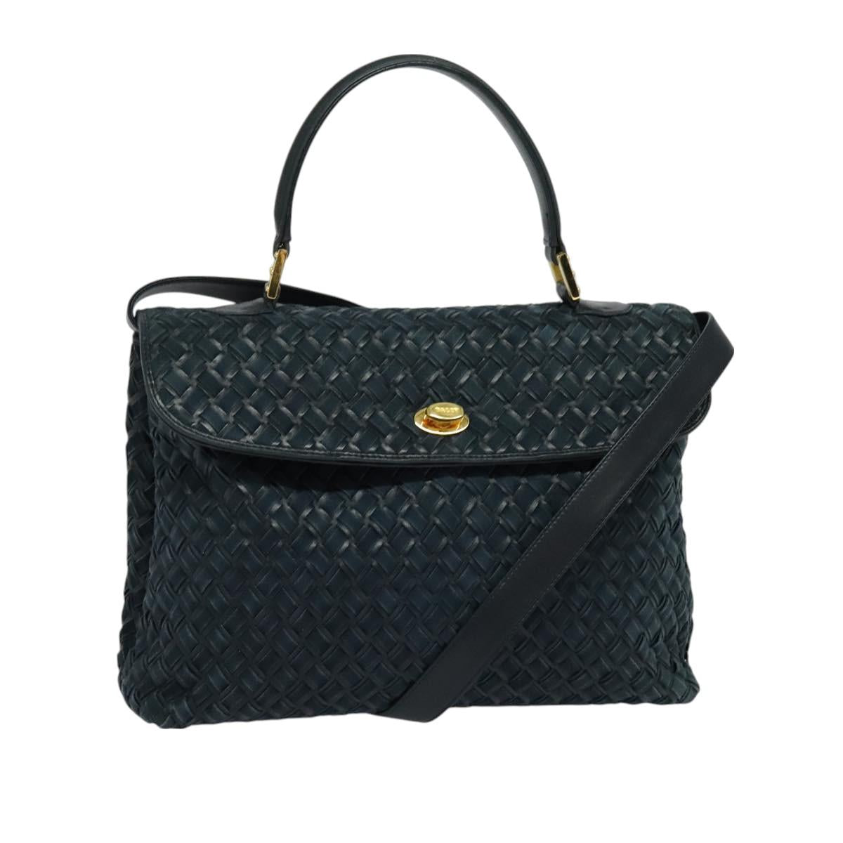 BALLY Hand Bag Suede Leather 2way Blue Gold Auth 129007