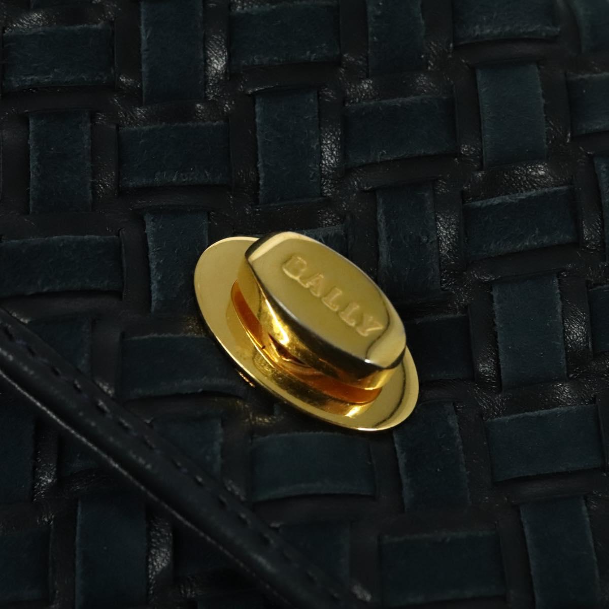 BALLY Hand Bag Suede Leather 2way Blue Gold Auth 129007