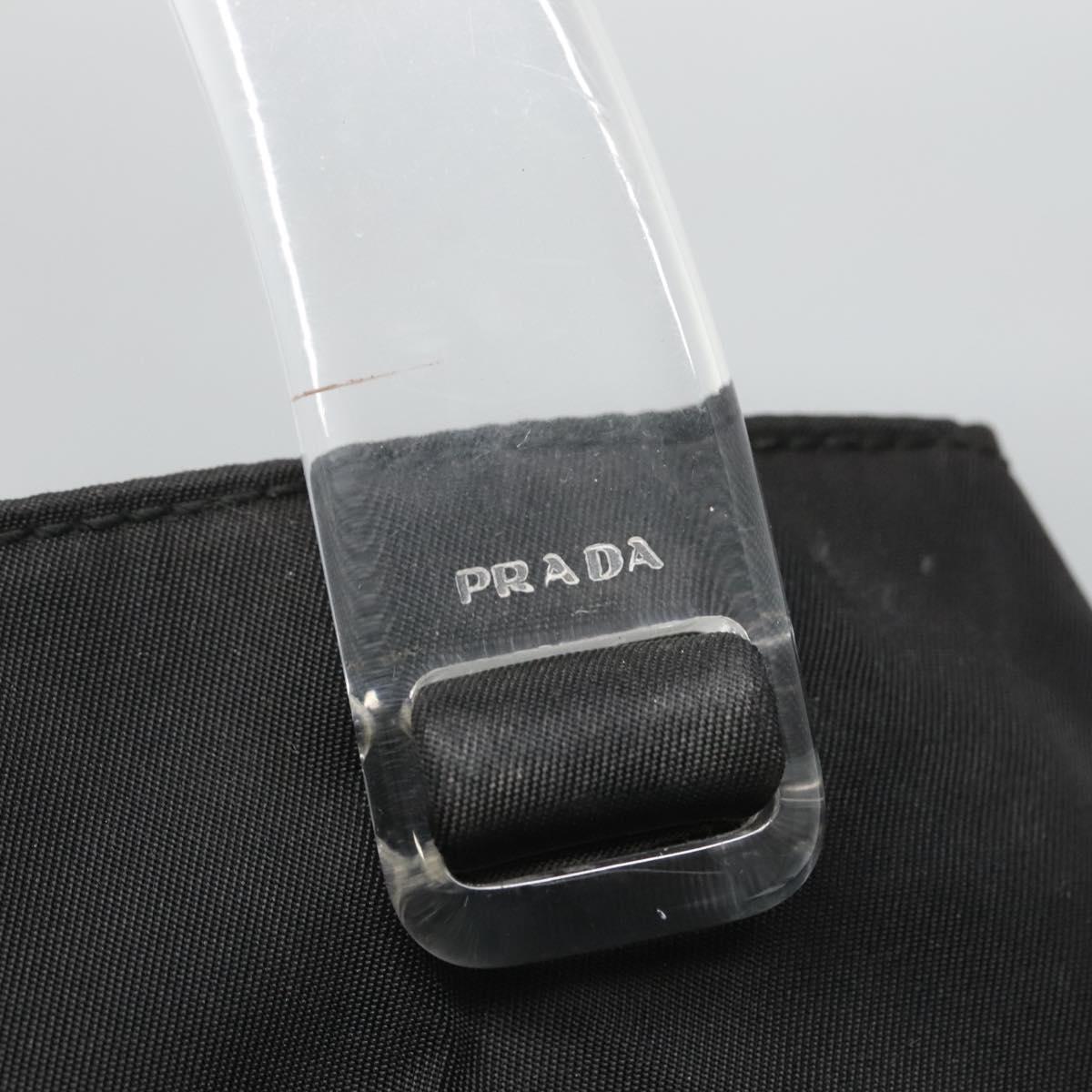 PRADA Hand Bag Nylon Plastic Black Silver Auth 129008