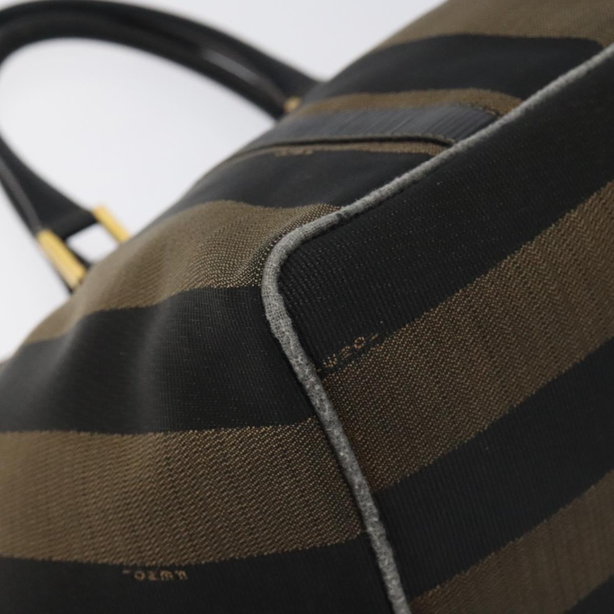 FENDI Pecan Canvas Hand Bag Brown Black gold Auth 129083