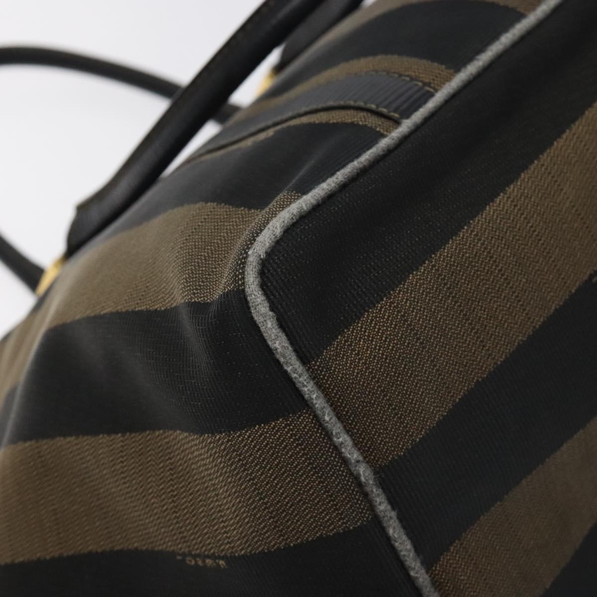 FENDI Pecan Canvas Hand Bag Brown Black gold Auth 129083