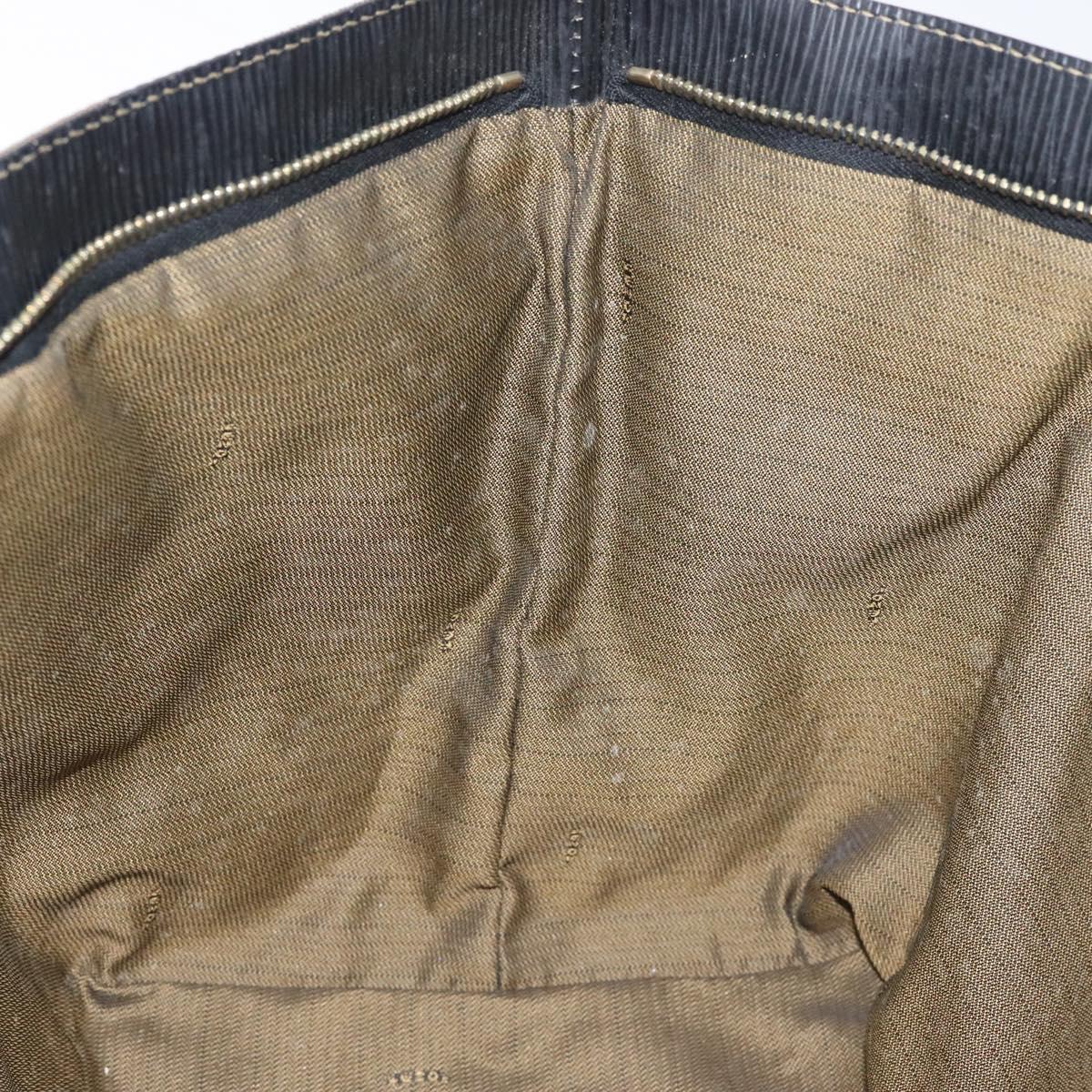 FENDI Pecan Canvas Hand Bag Brown Black gold Auth 129083