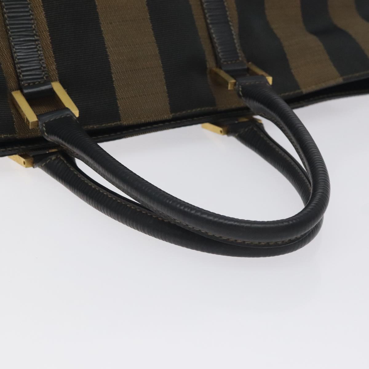 FENDI Pecan Canvas Hand Bag Brown Black gold Auth 129083