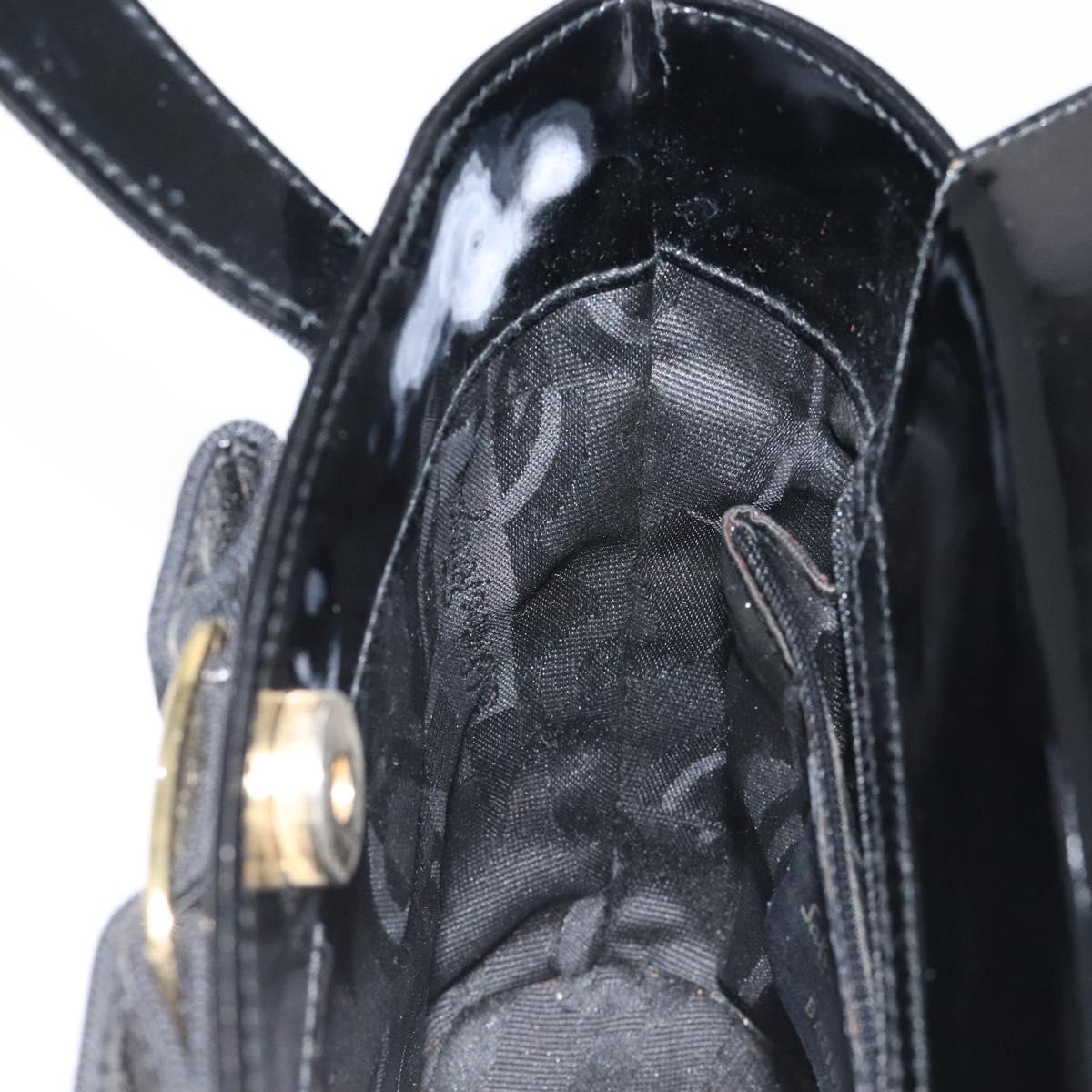 Salvatore Ferragamo Vala Hand Bag Patent leather Black Gold Auth 129105