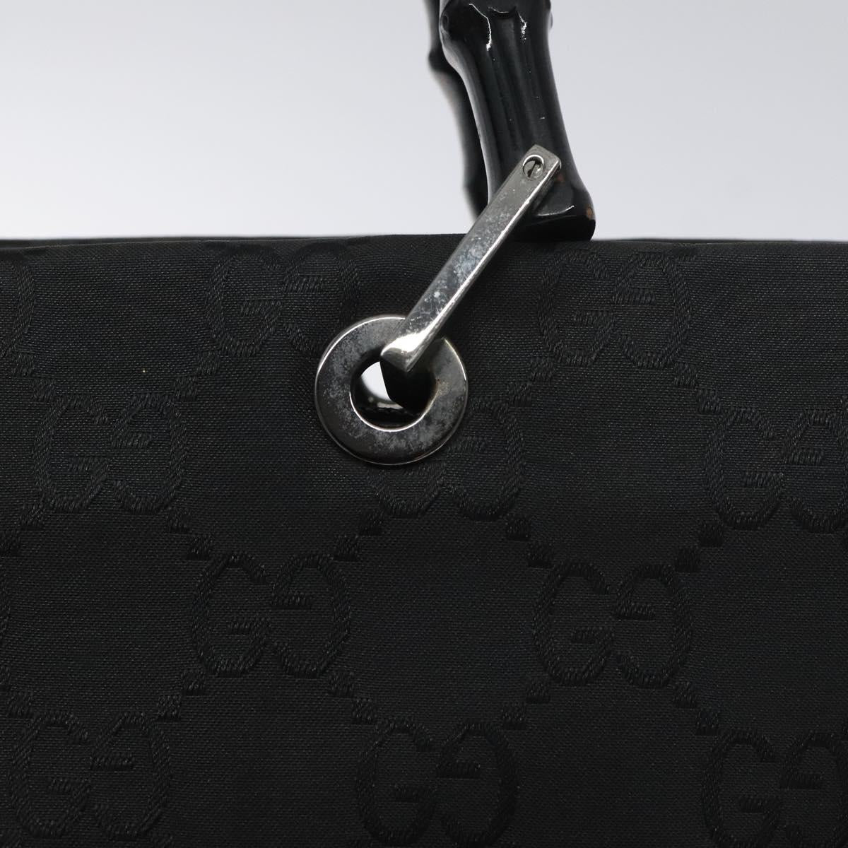GUCCI Bamboo GG Canvas Hand Bag Nylon Black Silver 002 1010 Auth 129112