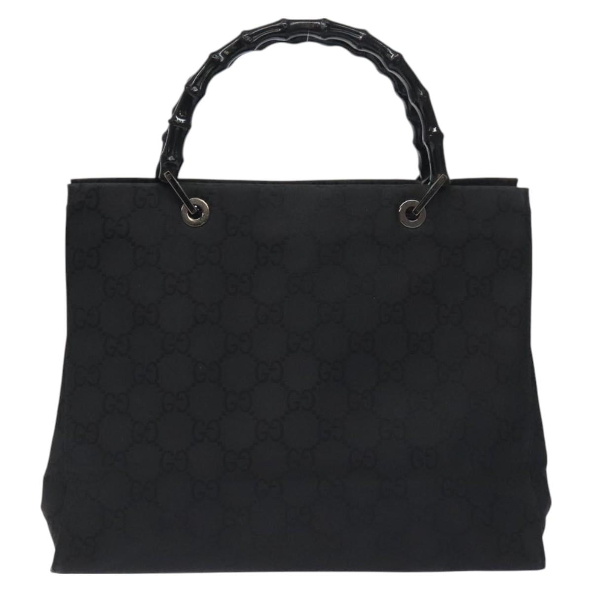 GUCCI Bamboo GG Canvas Hand Bag Nylon Black Silver 002 1010 Auth 129112