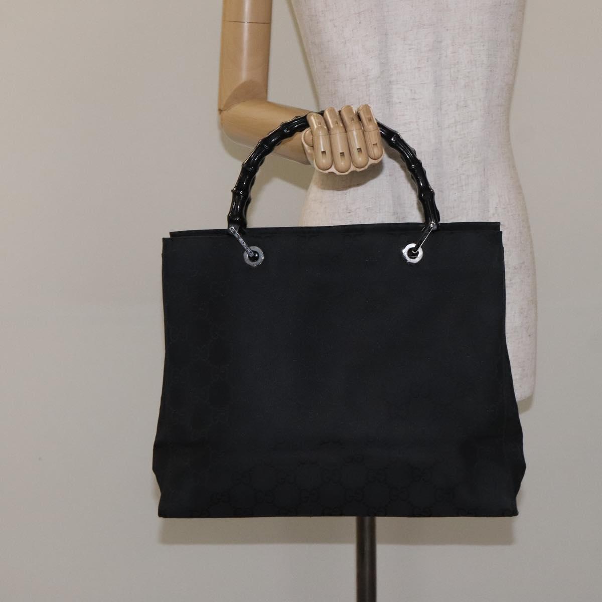 GUCCI Bamboo GG Canvas Hand Bag Nylon Black Silver 002 1010 Auth 129112