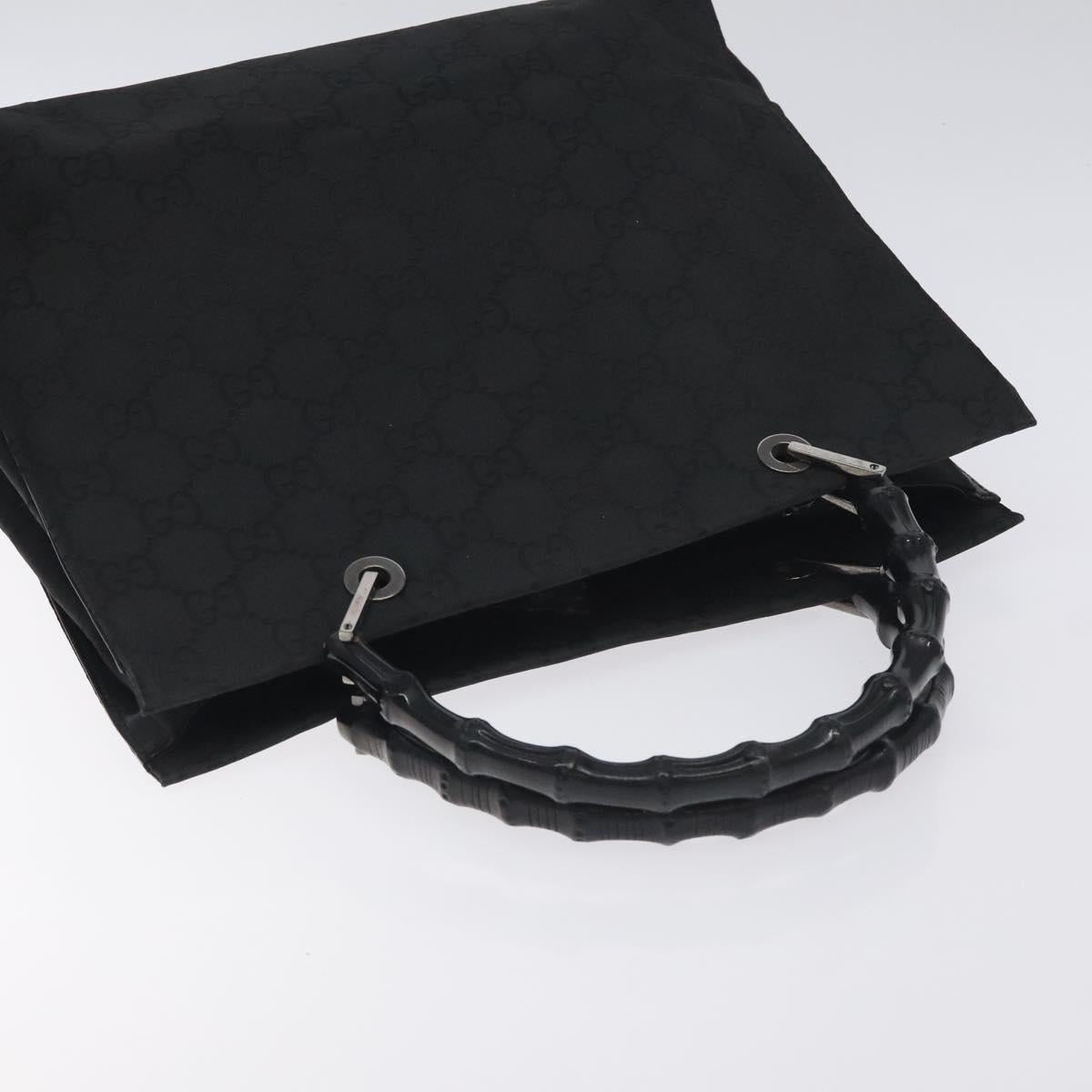 GUCCI Bamboo GG Canvas Hand Bag Nylon Black Silver 002 1010 Auth 129112