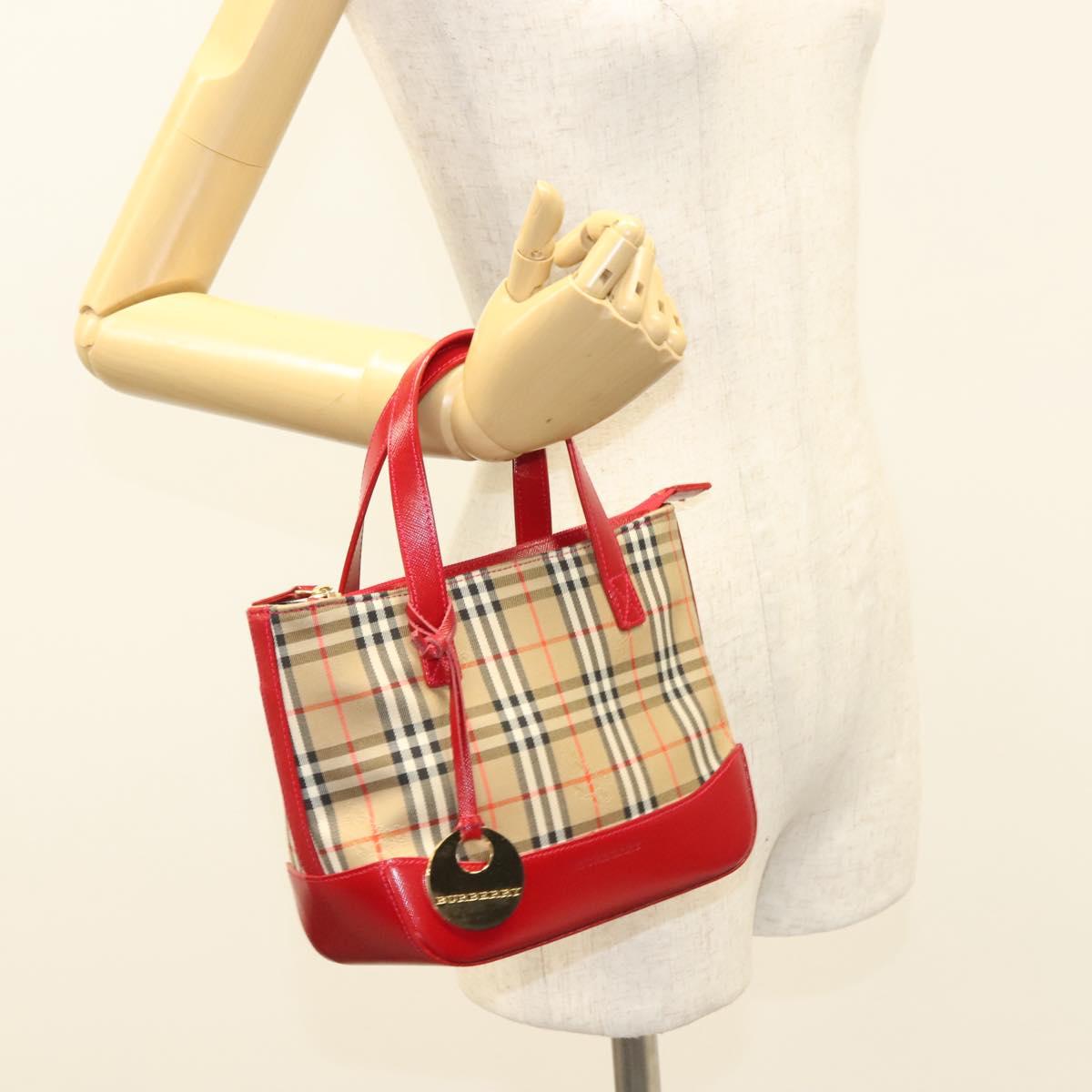 BURBERRY Nova Check Hand Bag Canvas Beige Gold Auth 129128