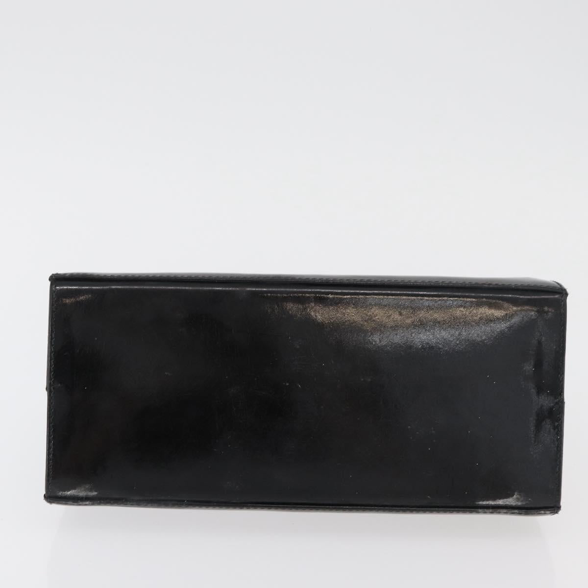 Salvatore Ferragamo Gancini Chain Shoulder Bag Patent Black Gold Auth 129160