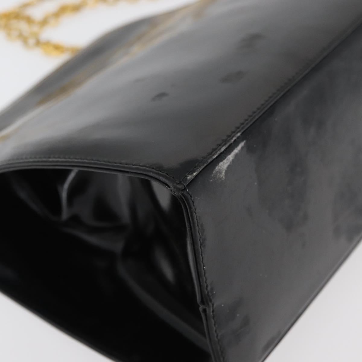 Salvatore Ferragamo Gancini Chain Shoulder Bag Patent Black Gold Auth 129160