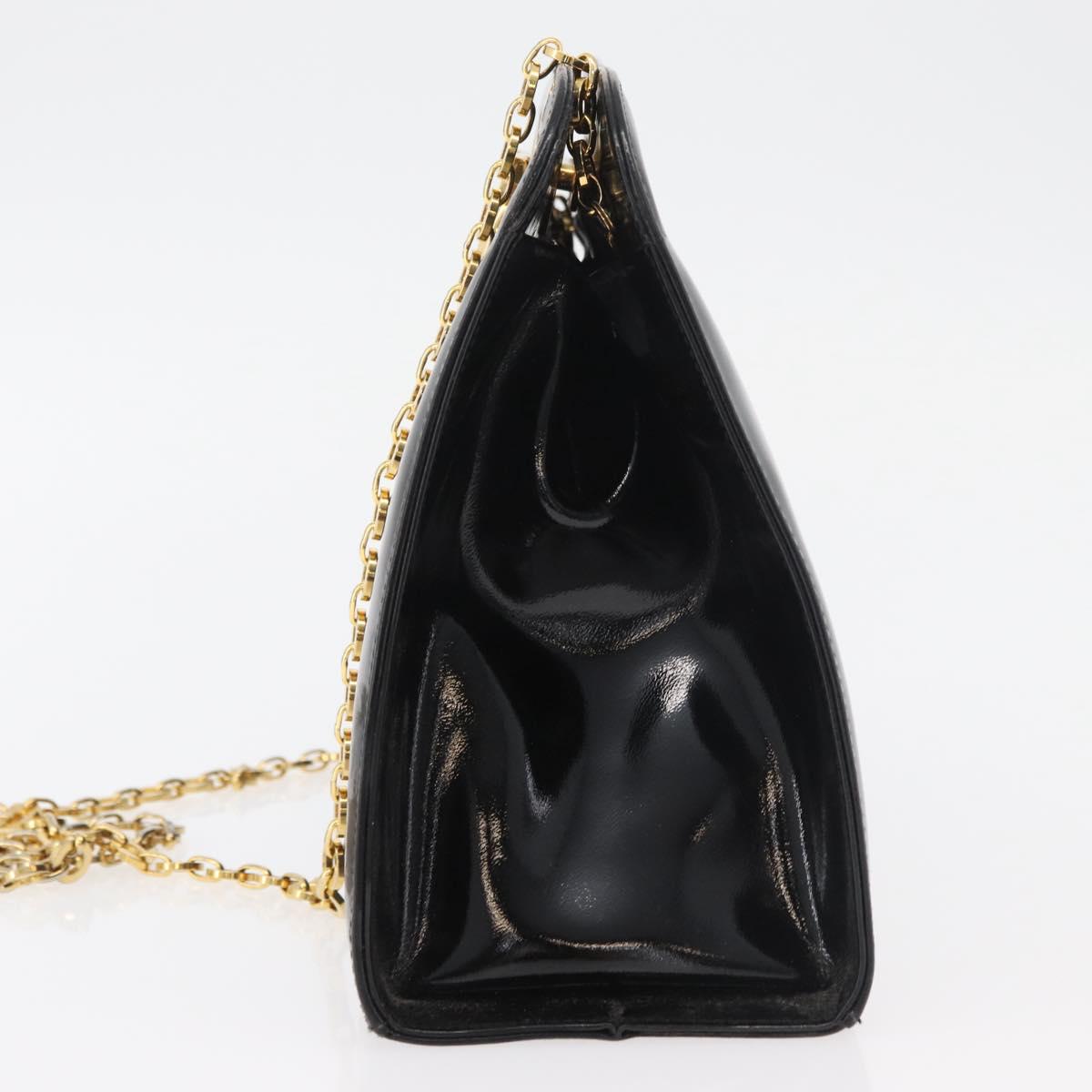 Salvatore Ferragamo Gancini Chain Shoulder Bag Patent Black Gold Auth 129160