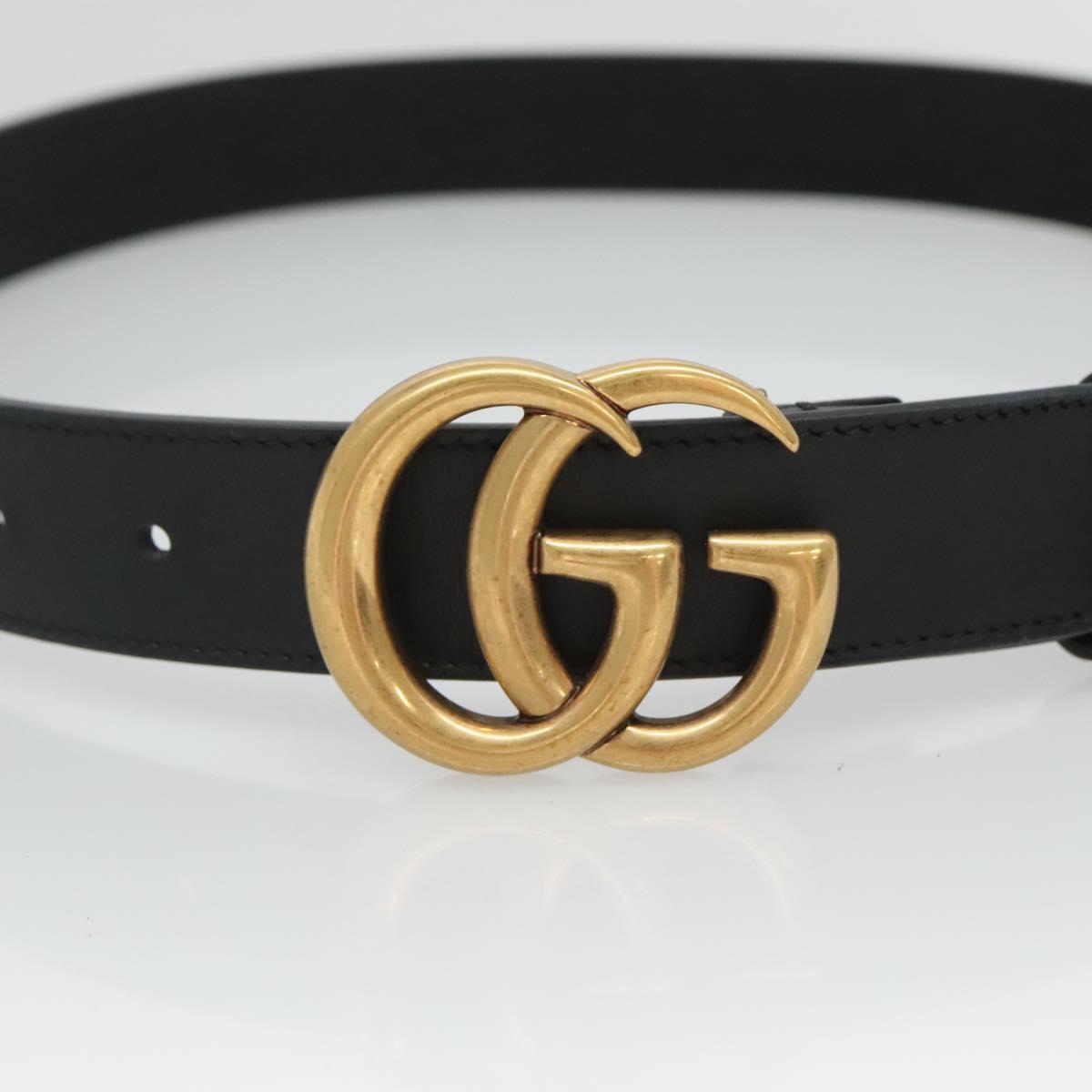GUCCI GG Marmont Belt Leather 33.5"" Black Gold 414516 Auth 129193