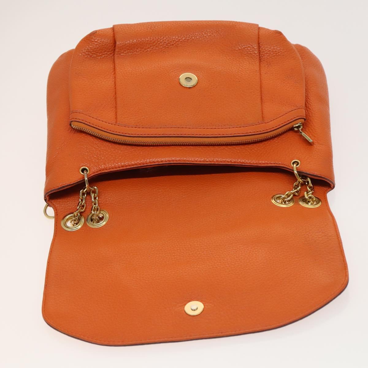 MCM Studs Chain Shoulder Bag Leather Orange Gold Auth 129209