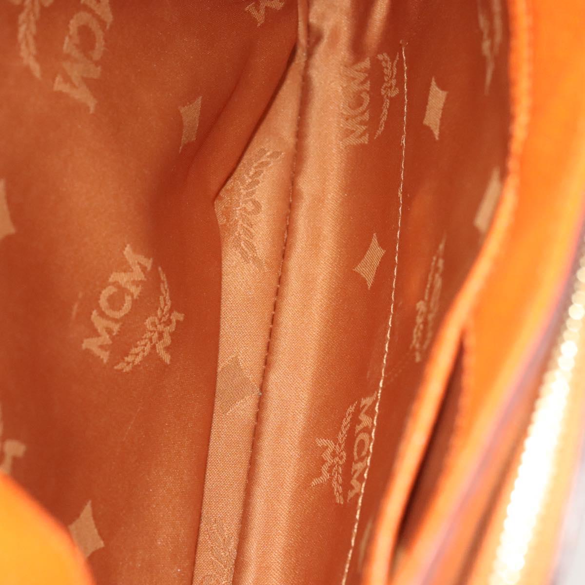 MCM Studs Chain Shoulder Bag Leather Orange Gold Auth 129209