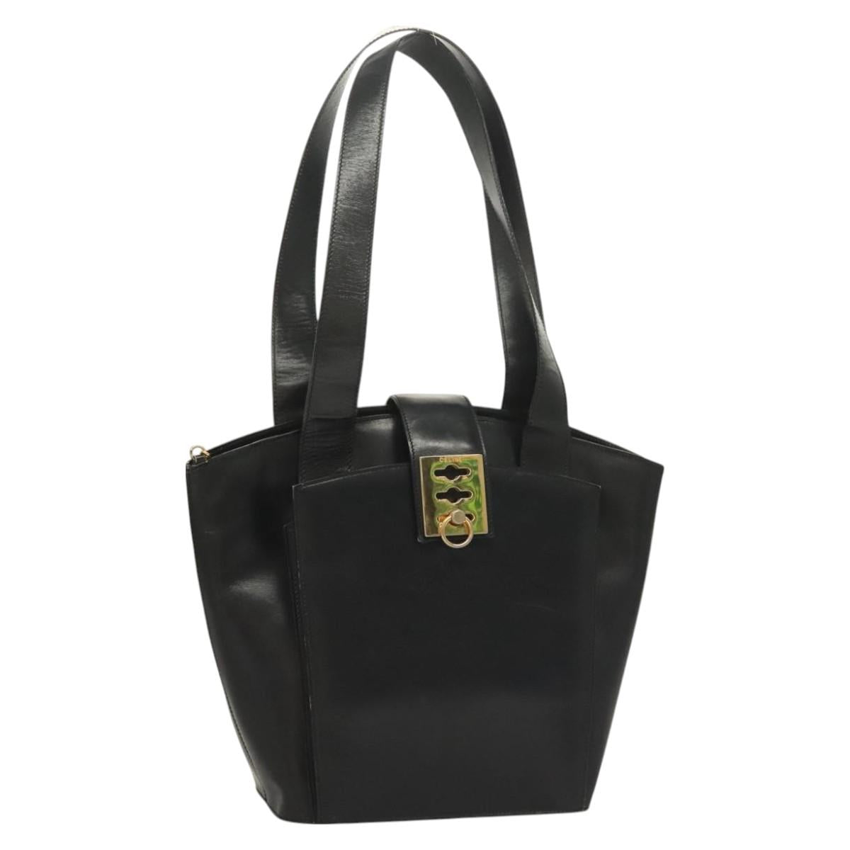 CELINE Tote Bag Leather Black Gold Auth 129215