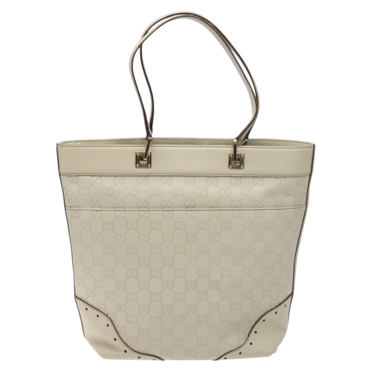 GUCCI GG Canvas Guccissima Tote Bag Leather White Gold 145984 Auth 129226