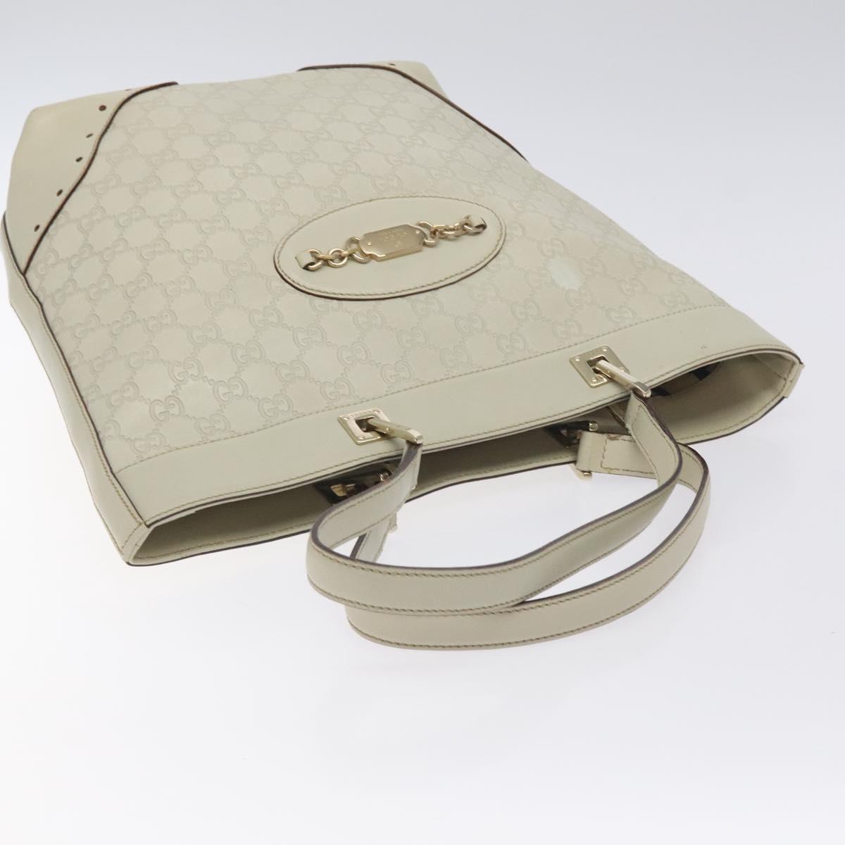 GUCCI GG Canvas Guccissima Tote Bag Leather White Gold 145984 Auth 129226