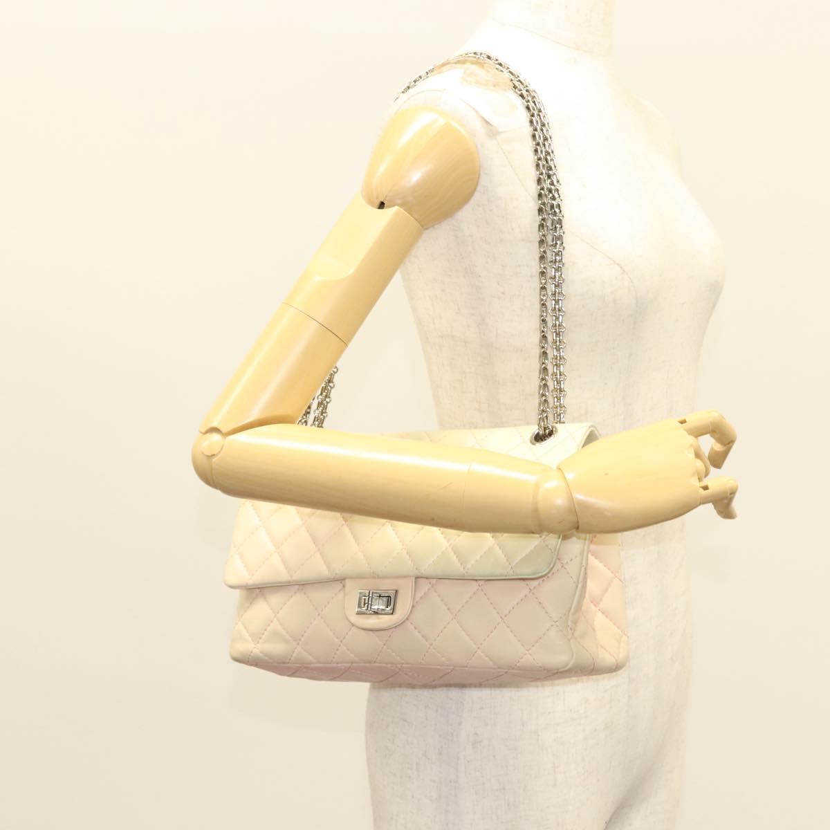 CHANEL Matelasse 2.55 Double Flap Chain Gradient Bag Lamb Skin CC Auth 129232