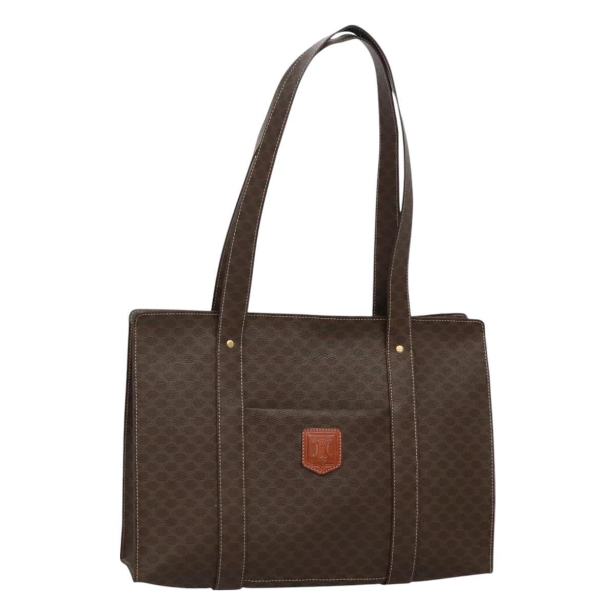 CELINE Macadam Canvas Shoulder Bag PVC Leather Brown Gold Auth 129247