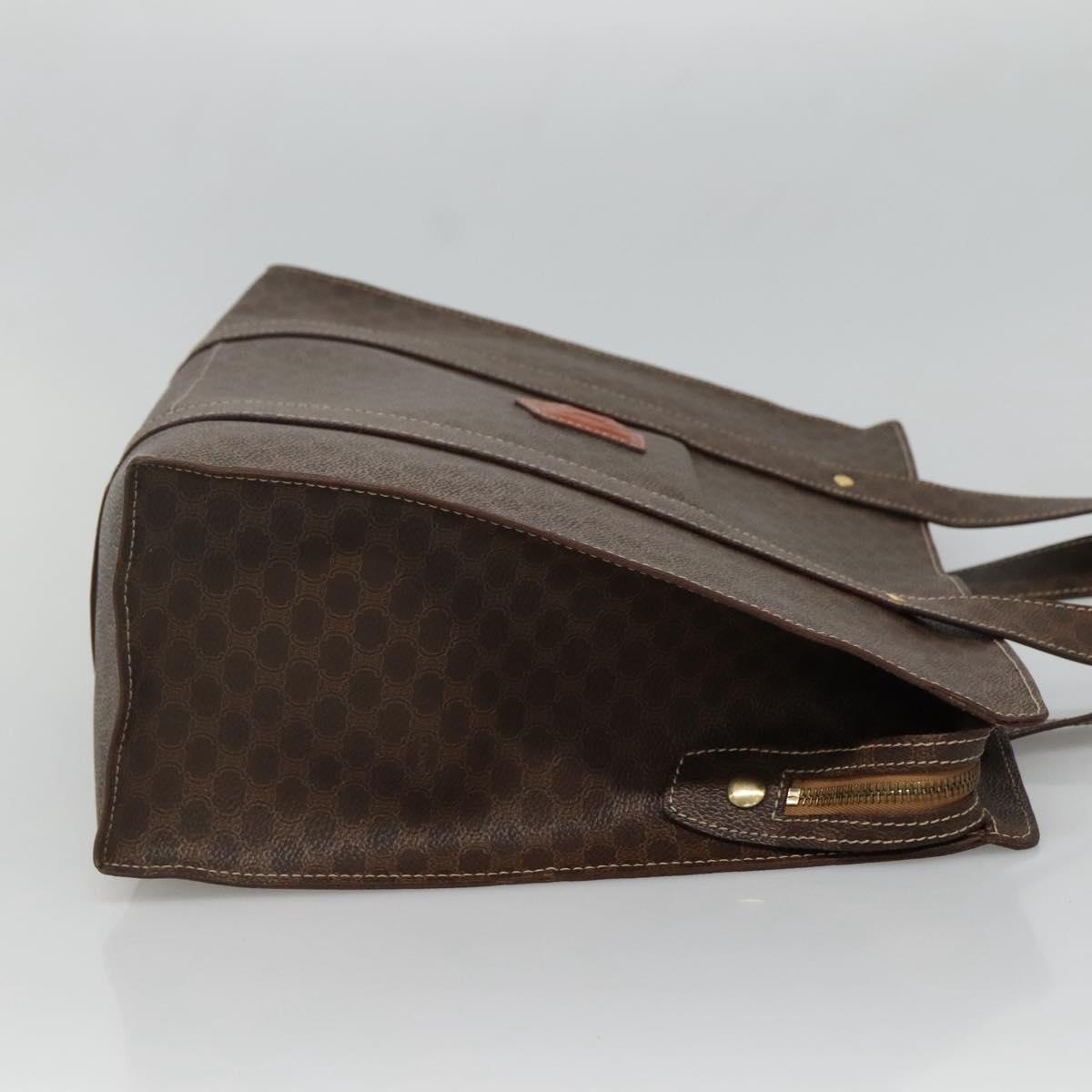 CELINE Macadam Canvas Shoulder Bag PVC Leather Brown Gold Auth 129247