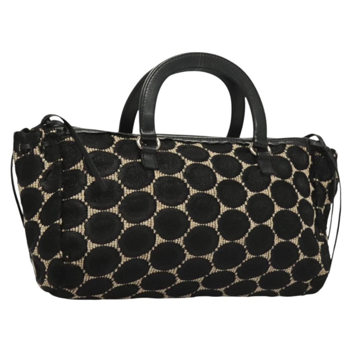 PRADA Hand Bag Canvas Black Silver Auth 129252