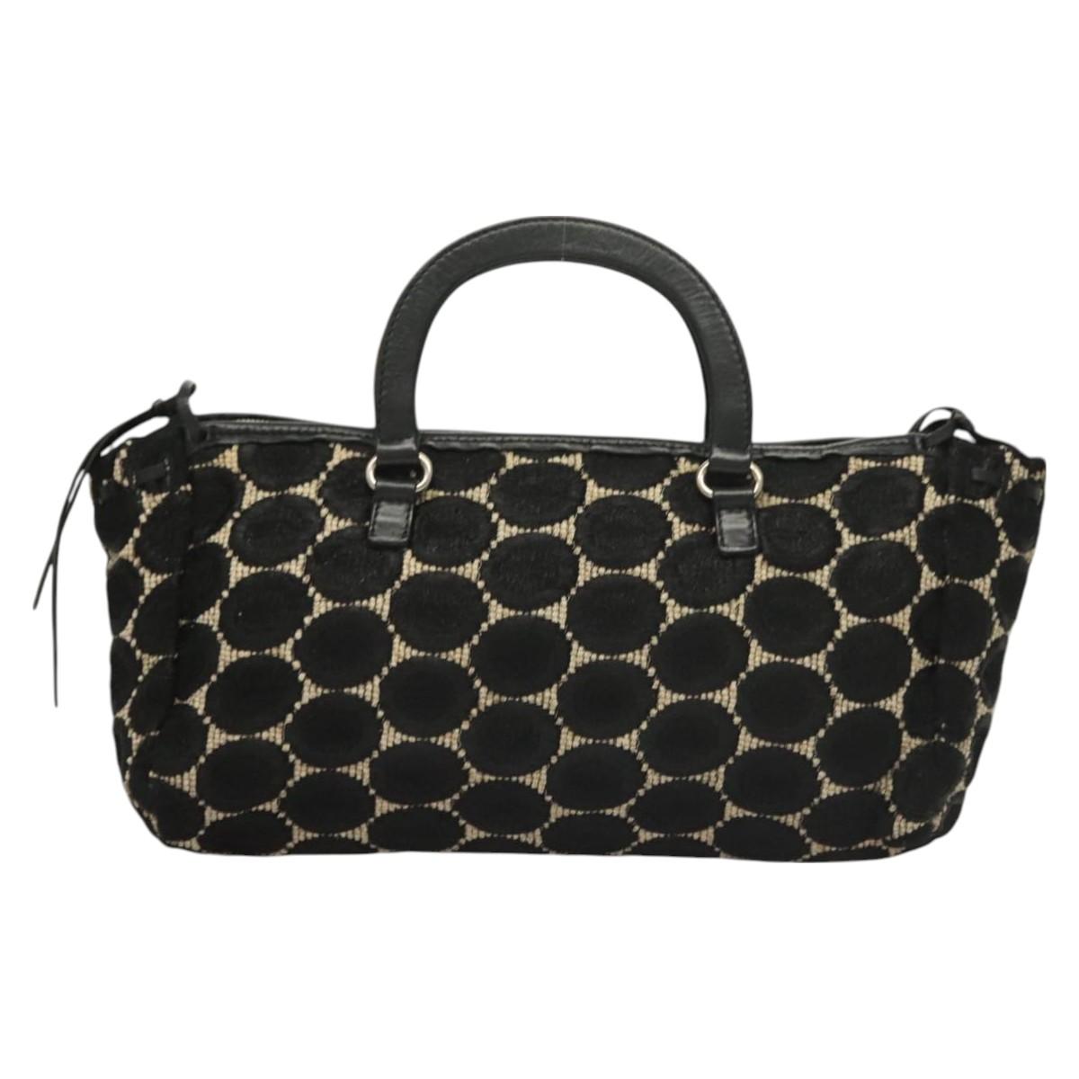 PRADA Hand Bag Canvas Black Silver Auth 129252