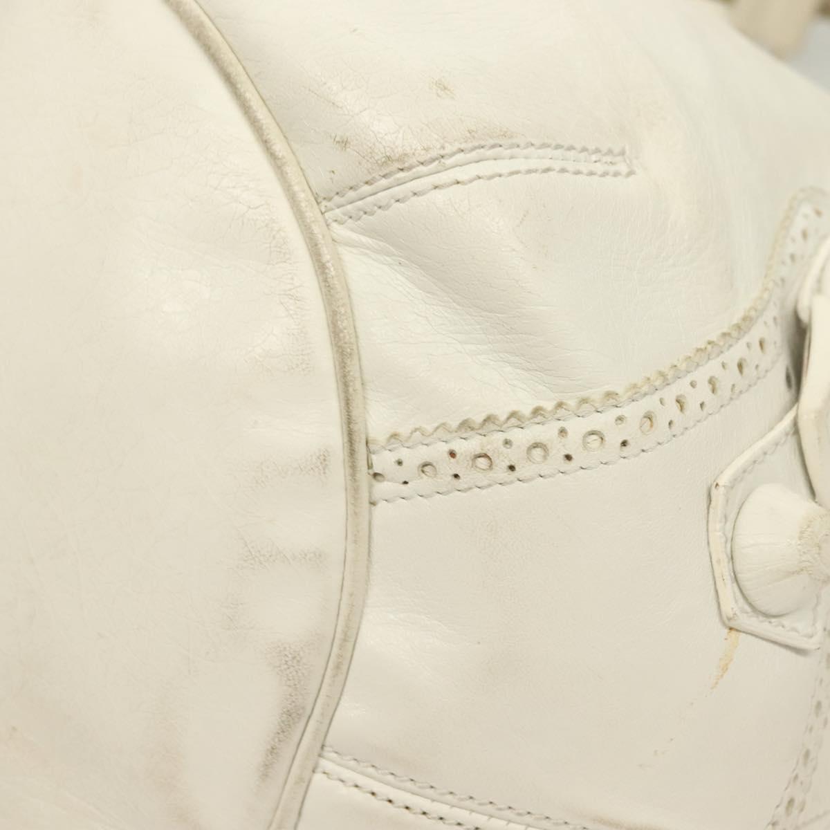 BALENCIAGA The Giant Pom Pom Bag Leather 2way White Silver 204540 Auth 129254