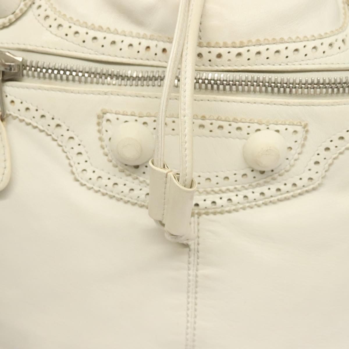 BALENCIAGA The Giant Pom Pom Bag Leather 2way White Silver 204540 Auth 129254