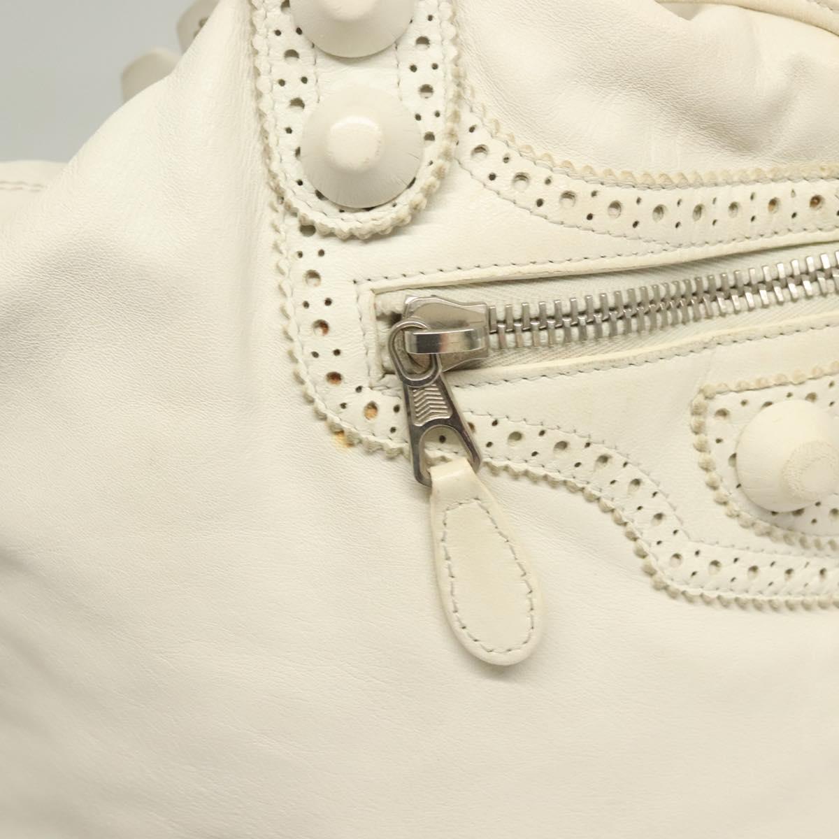 BALENCIAGA The Giant Pom Pom Bag Leather 2way White Silver 204540 Auth 129254