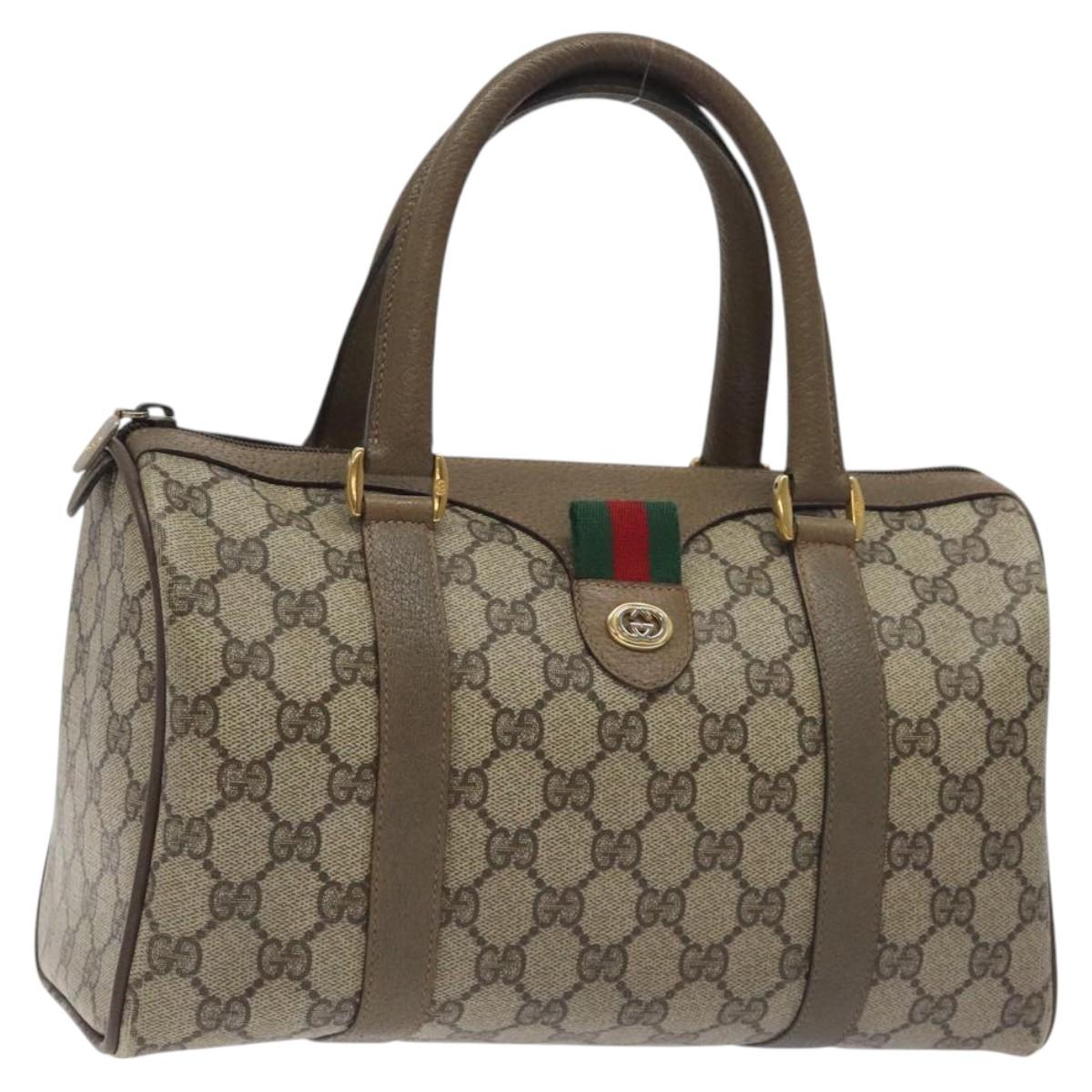 GUCCI GG Supreme Web Sherry Line Hand Bag PVC Beige Gold 116 02 006 Auth 129289