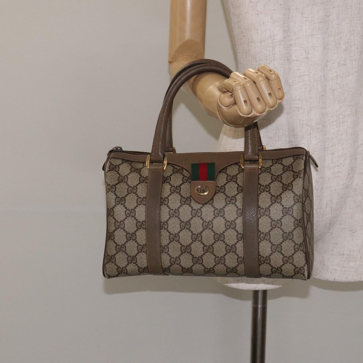 GUCCI GG Supreme Web Sherry Line Hand Bag PVC Beige Gold 116 02 006 Auth 129289