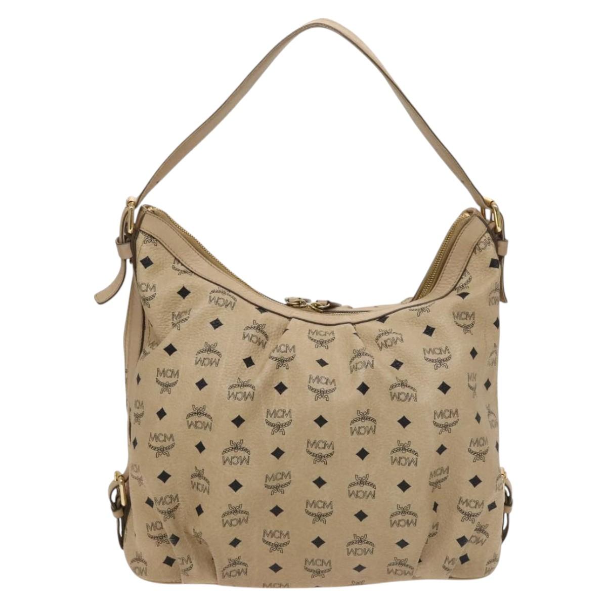 MCM Vicetos Logogram Shoulder Bag PVC Leather Beige Gold Auth 129291