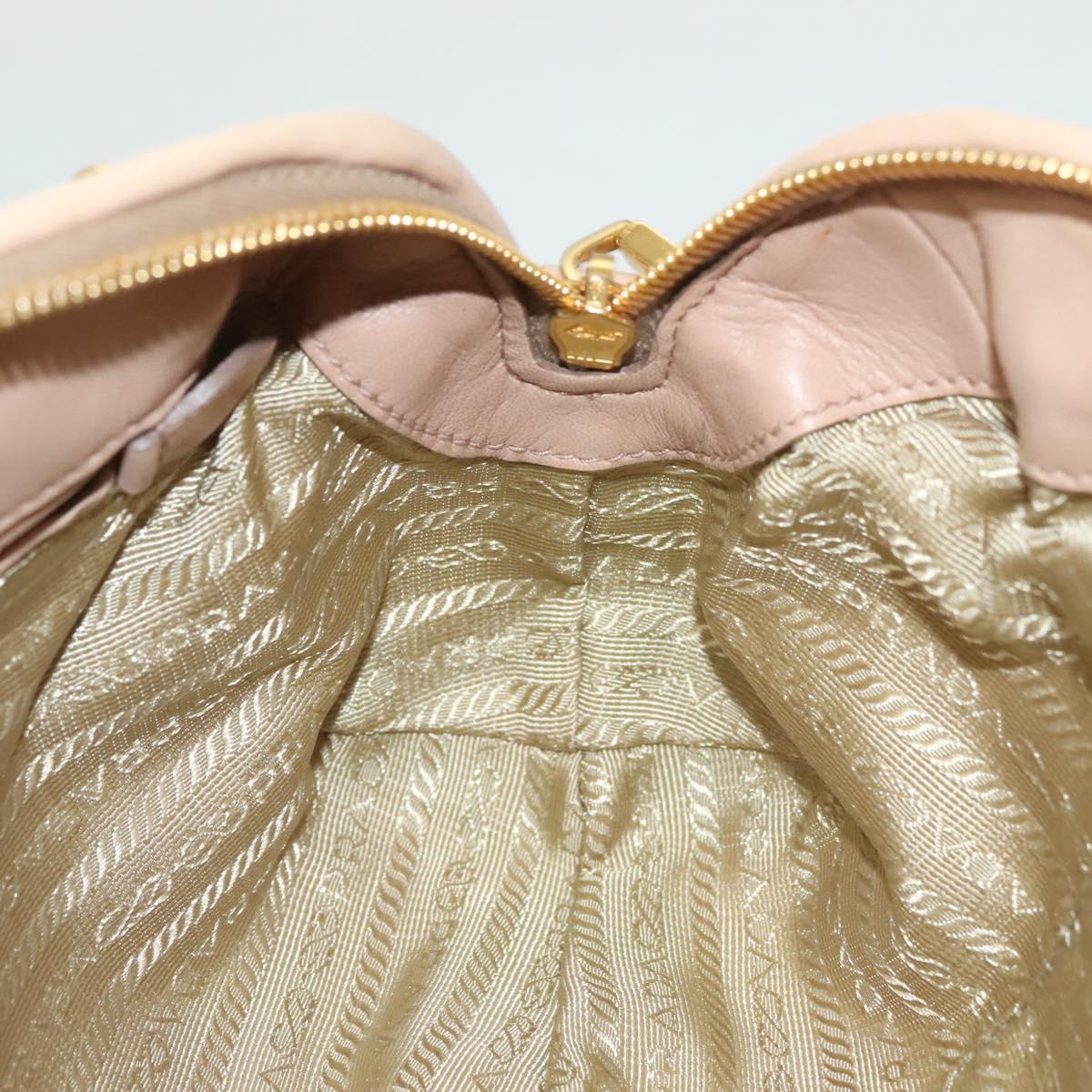 PRADA Gathered Chain Shoulder Bag Leather Pink Gold Auth 129324
