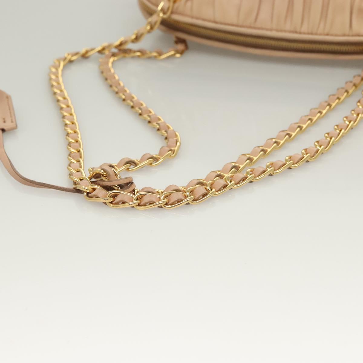 PRADA Gathered Chain Shoulder Bag Leather Pink Gold Auth 129324