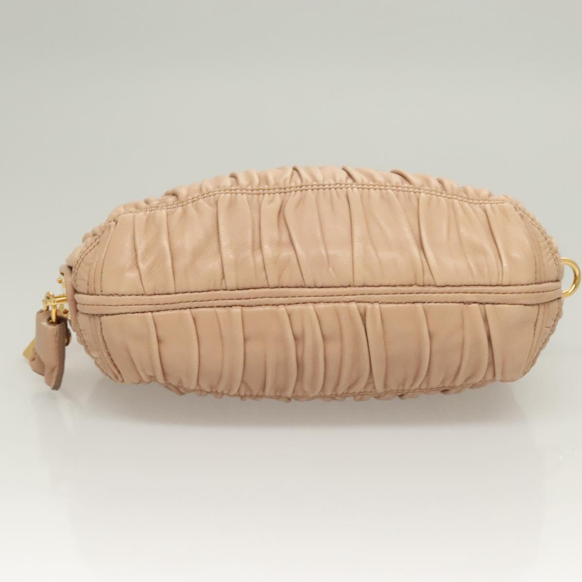 PRADA Gathered Chain Shoulder Bag Leather Pink Gold Auth 129324