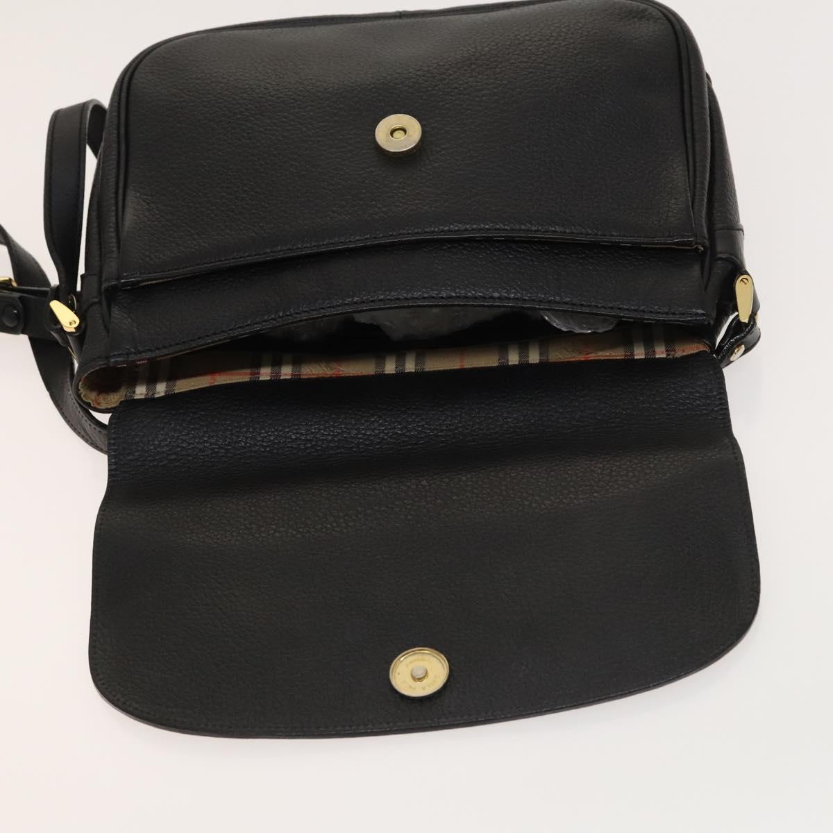 Burberrys Shoulder Bag Leather Black Gold Auth 129329