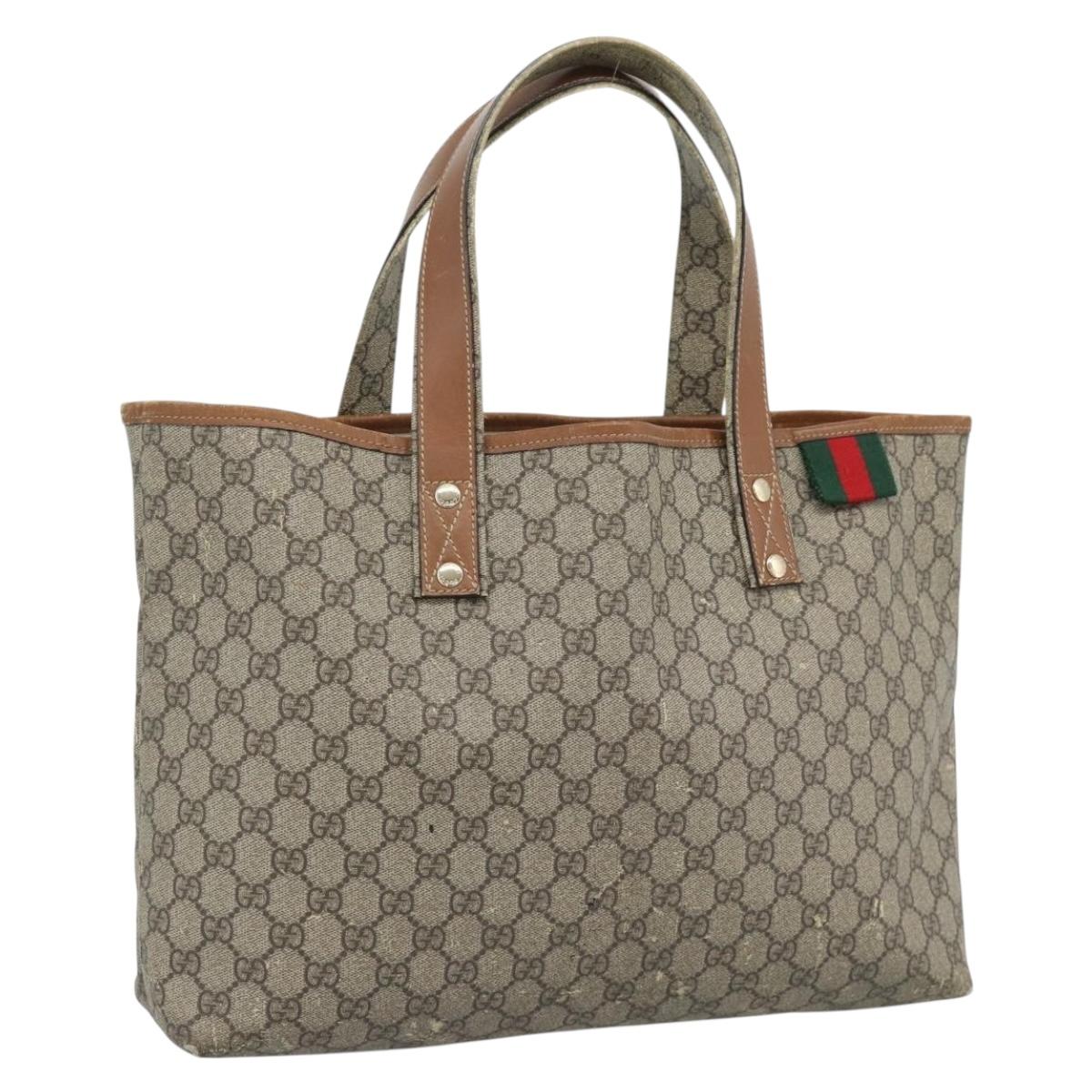 GUCCI GG Supreme Tote Bag PVC Beige Gold 211134 Auth 129338