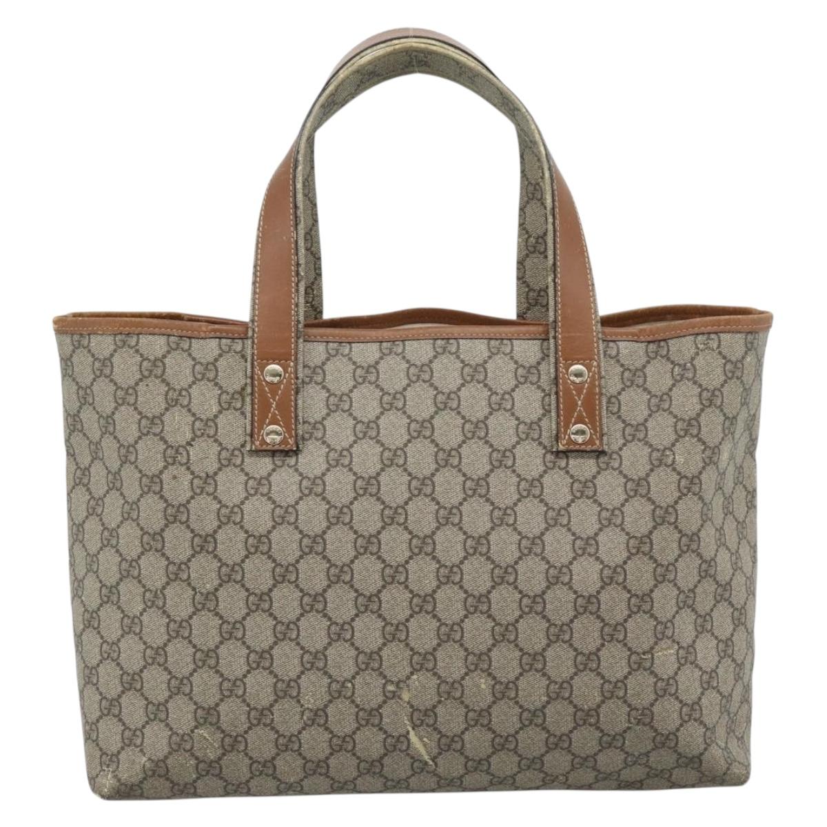 GUCCI GG Supreme Tote Bag PVC Beige Gold 211134 Auth 129338