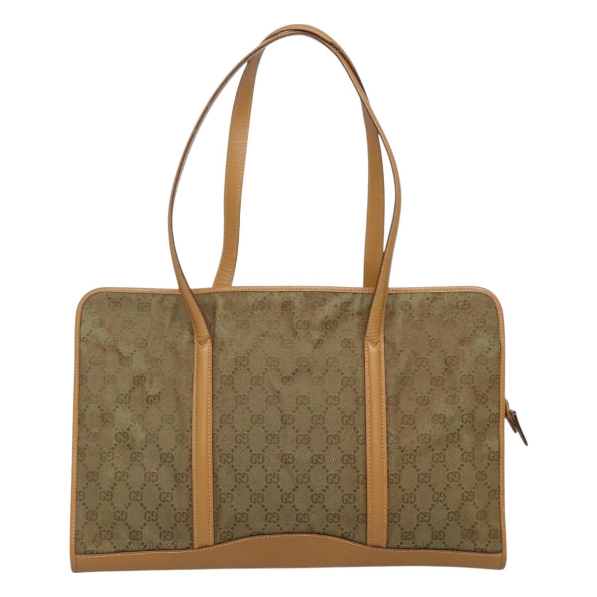 GUCCI GG Canvas Shoulder Bag Beige Gold Auth 129343