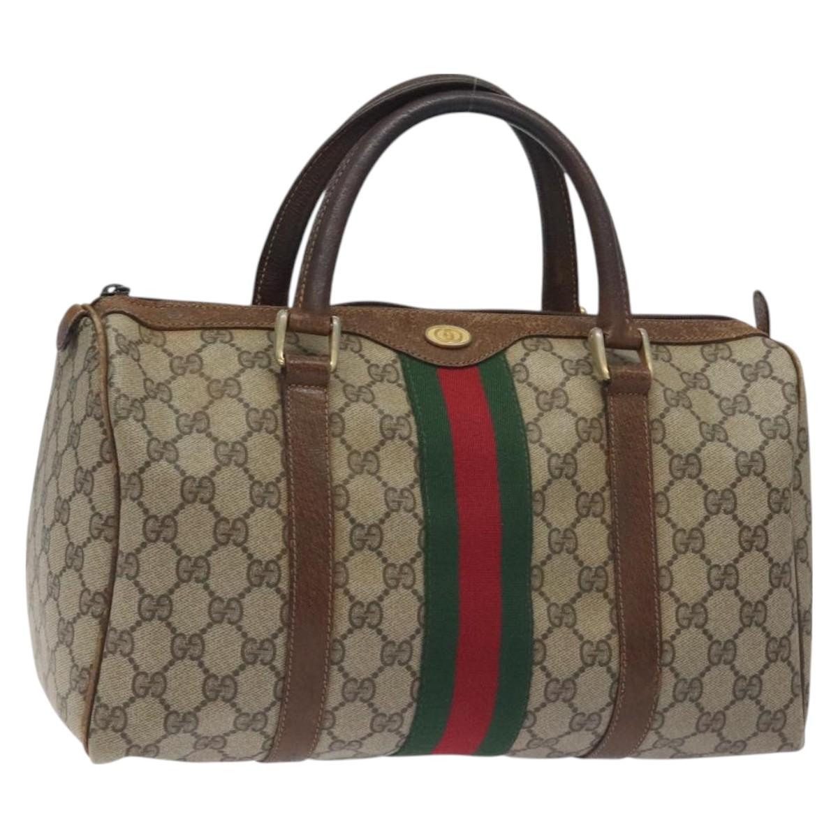 GUCCI GG Supreme Web Sherry Line Hand Bag PVC Beige Gold Auth 129383