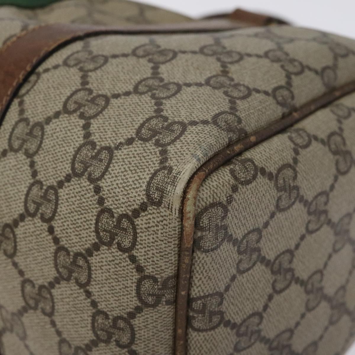 GUCCI GG Supreme Web Sherry Line Hand Bag PVC Beige Gold Auth 129383