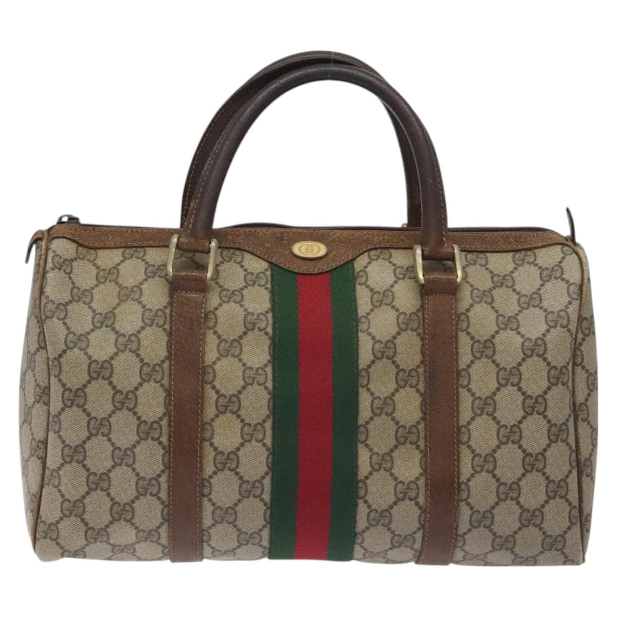 GUCCI GG Supreme Web Sherry Line Hand Bag PVC Beige Gold Auth 129383