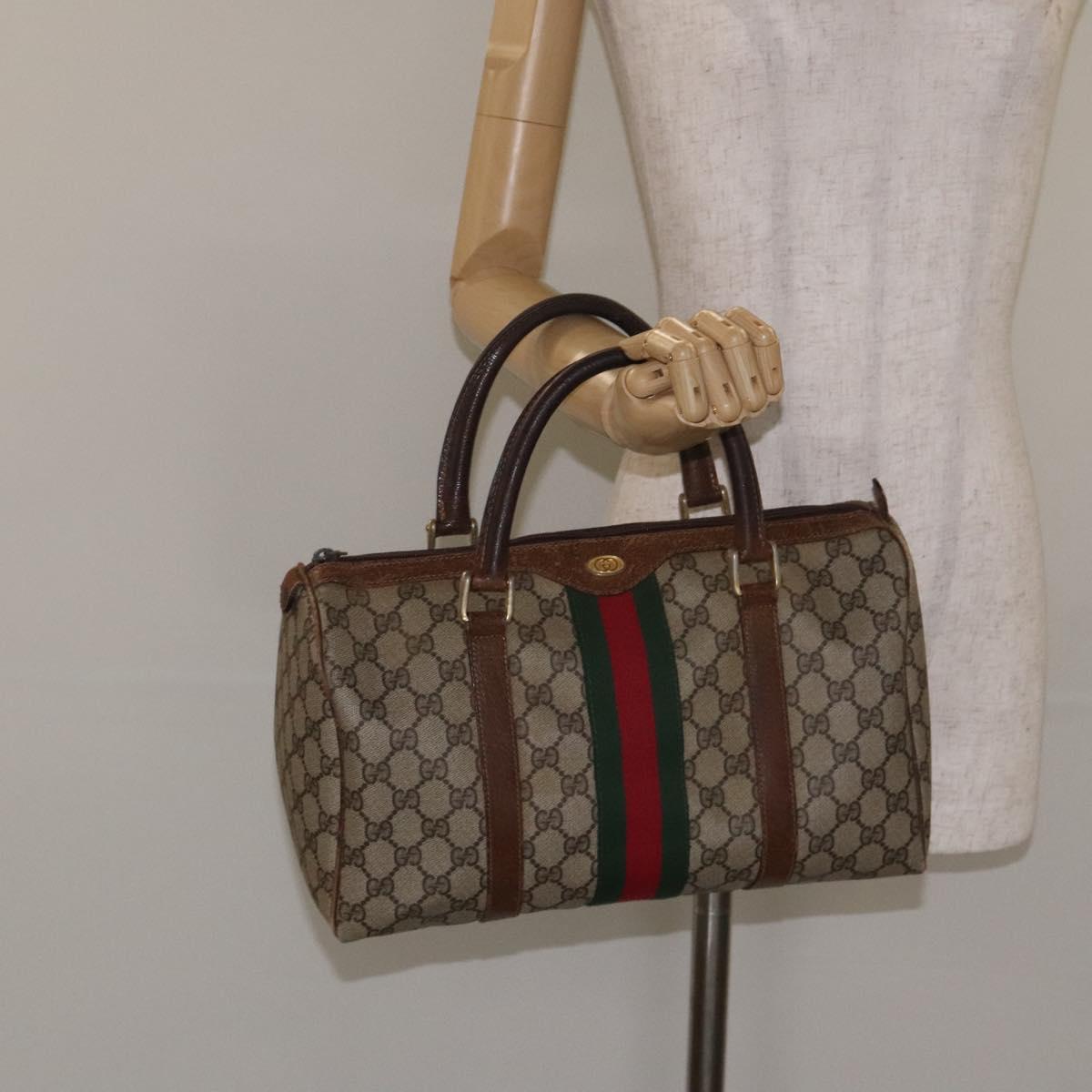 GUCCI GG Supreme Web Sherry Line Hand Bag PVC Beige Gold Auth 129383