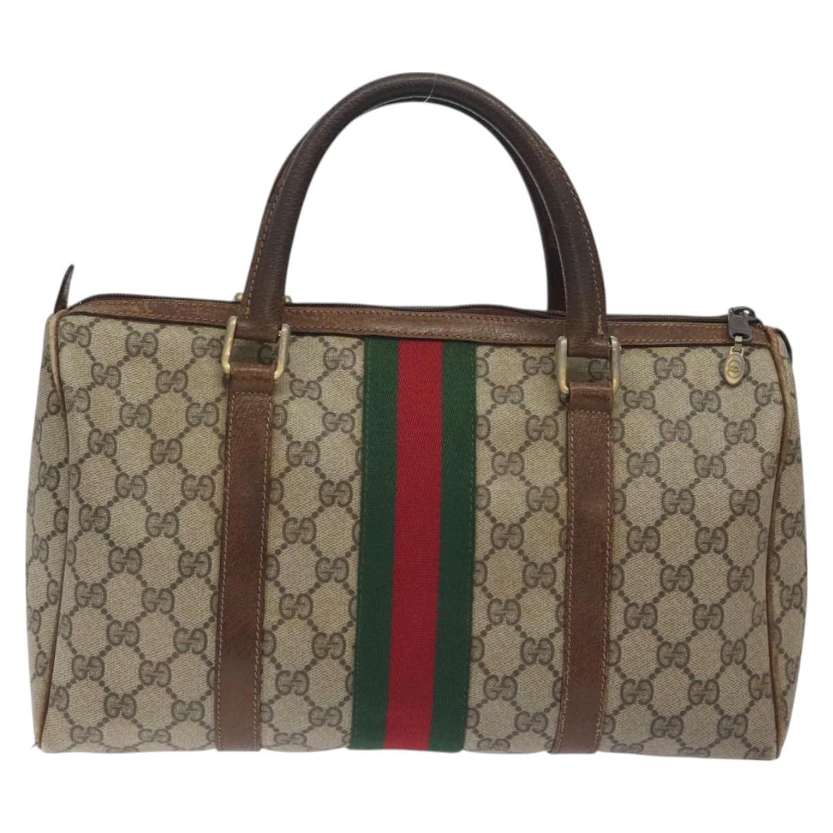 GUCCI GG Supreme Web Sherry Line Hand Bag PVC Beige Gold Auth 129383