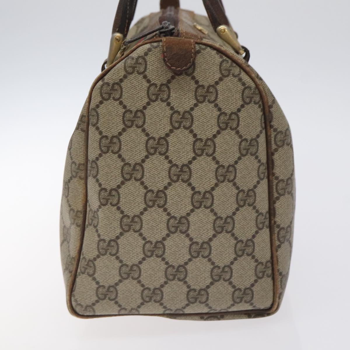 GUCCI GG Supreme Web Sherry Line Hand Bag PVC Beige Gold Auth 129383