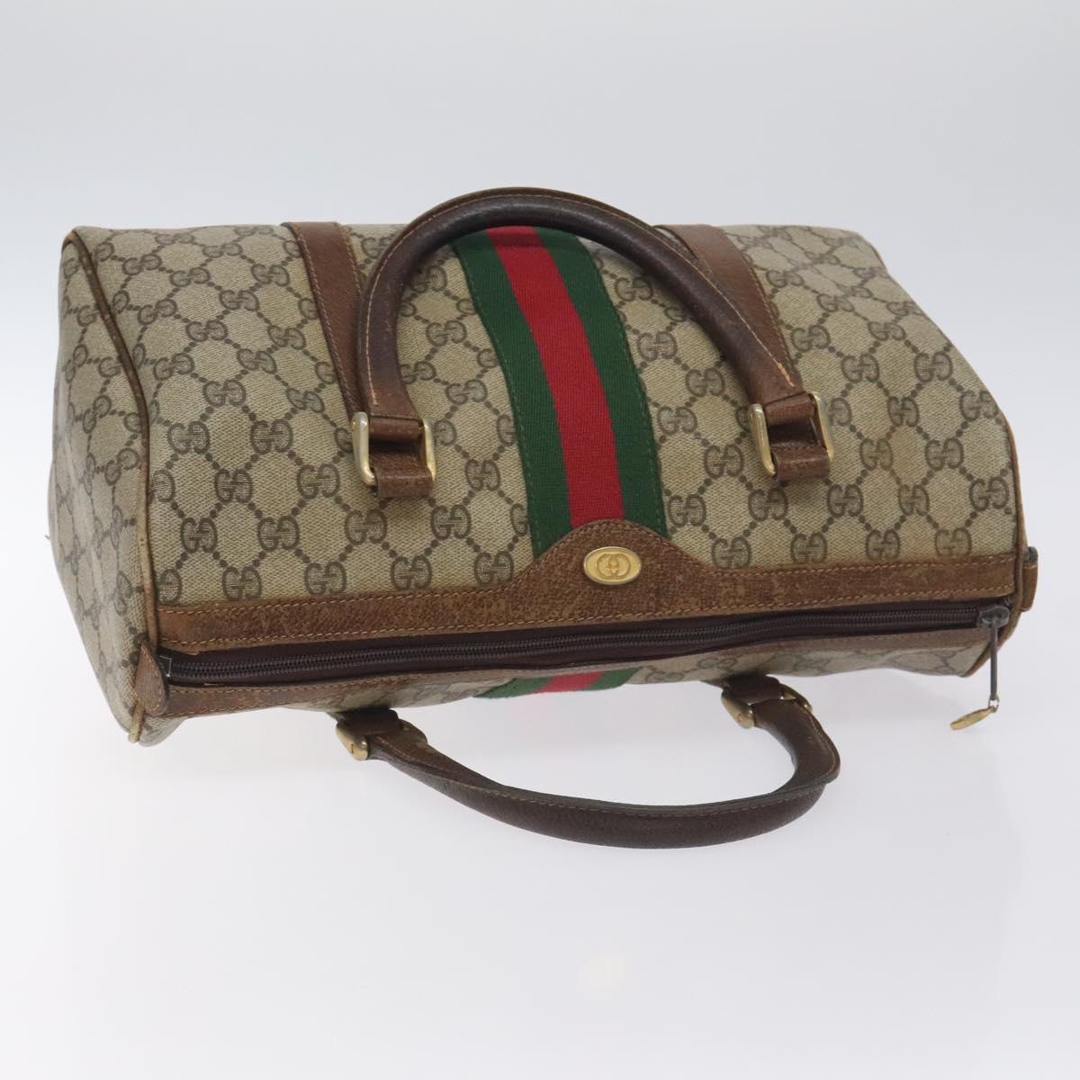 GUCCI GG Supreme Web Sherry Line Hand Bag PVC Beige Gold Auth 129383