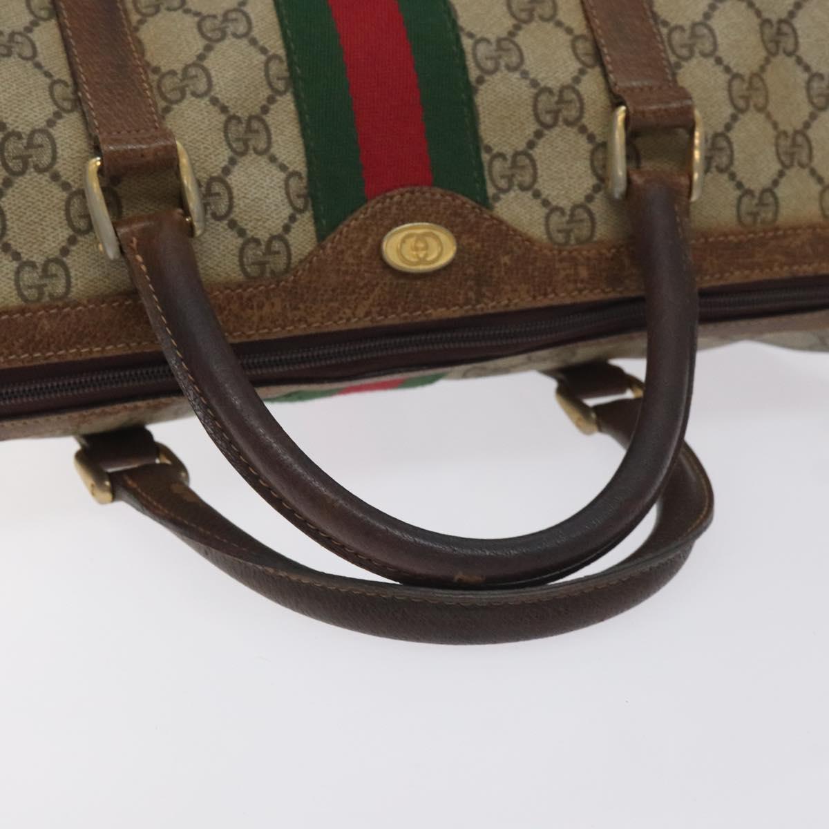 GUCCI GG Supreme Web Sherry Line Hand Bag PVC Beige Gold Auth 129383
